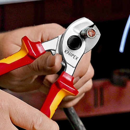Kabelschere Länge 165 mm Kopf verchromt VDE mit Befestigungsöse Mehrkomponenten-Hüllen Form 1 KNIPEX – Ansicht 3