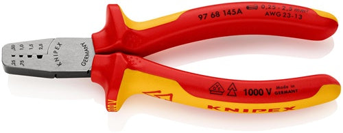 Aderendhülsenzange Gesamtlänge 145 mm 025 - 25 (AWG 23 - 13) mm² poliert Mehrkomponenten-Hüllen KNIPEX