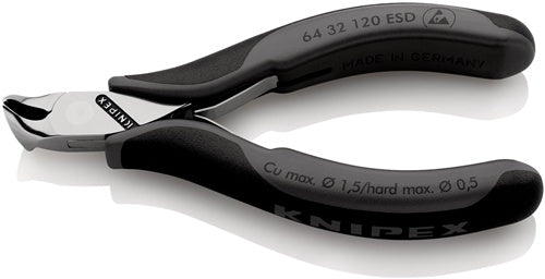Elektronik-Vornschneider Länge 120 mm Form 3 Facette ja kleine spiegelpoliert Mehrkomponenten-Hüllen KNIPEX