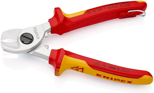 Kabelschere Länge 165 mm Kopf verchromt VDE mit Befestigungsöse Mehrkomponenten-Hüllen Form 1 KNIPEX – Ansicht 6