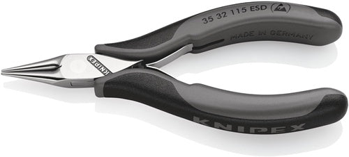 Elektronik-Greifzange Gesamtlänge 115 mm ESD flachbreite Backen spiegelpoliert Form 3 Mehrkomponenten-Hüllen KNIPEX