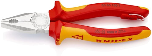 Kombizange Länge 180 mm Mehrkomponenten-Hüllen verchromt VDE mit Befestigungsöse KNIPEX