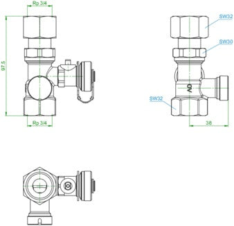 OV Kappenventil 3/4Zx3/4Z m Plombiervorrichtung – Ansicht 3