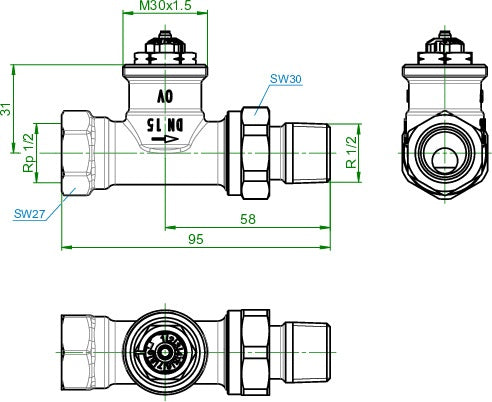 OV Thermostatventil Baureihe AV 9 M 30x15 PN 10 DG DN 15 – Ansicht 3