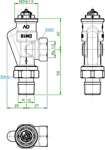 OV Thermostatventil Baureihe AV 9 M 30x15 PN 10 Vorlauf-Axial DN 15 – Ansicht 4