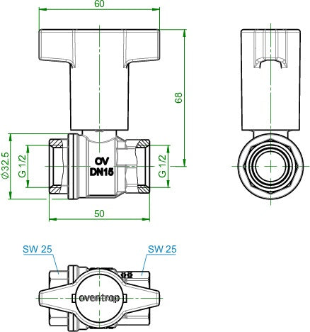 OV Knebelgriff-Kugelhahn Optibal PN 16 Messing DN 15 1/2Z IG – Ansicht 4