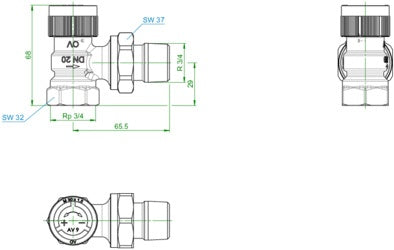 OV Thermostatventil Baureihe AV 9 M 30x15 PN 10 Eck DN 20 – Ansicht 3