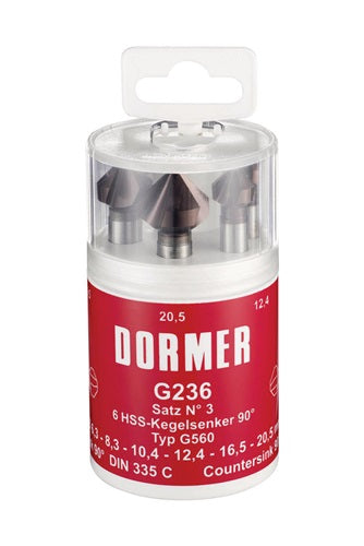 Kegelsenkersatz DIN 335 C 90 ° Nr3 63 - 83 - 104 - 124 - 165 - 205 mm HSS TiAlN 6 Runddose DORMER