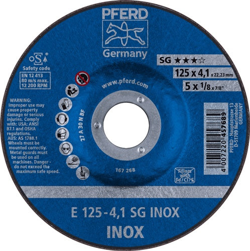 Schruppscheibe SG INOX D125xS41mm gekröpft INOX Bohrung 2223 mm PFERD - VPE: 10