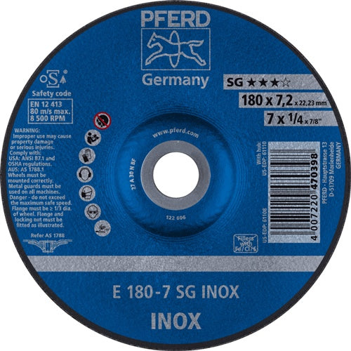 Schruppscheibe SG INOX D180xS72mm gekröpft INOX Bohrung 2223 mm PFERD - VPE: 10
