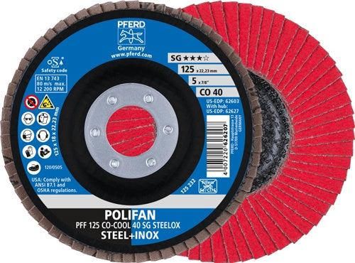 Fächerscheibe POLIFAN CO-COOL SG STEELOX Ø 125 mm Körnung 40 flach INOX Keramikkorn CO PFERD - VPE: 10