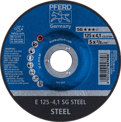 Schruppscheibe SG STEEL D125xS41mm gekröpft Stahl Bohrung 2223 mm PFERD - VPE: 10