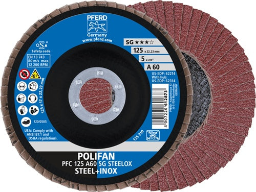 Fächerscheibe POLIFAN A SG STEELOX Ø 125 mm Körnung 60 konisch INOX Normalkorund PFERD - VPE: 10