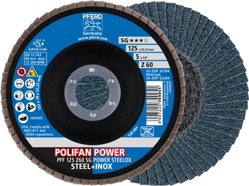 Fächerscheibe POLIFAN Z SG POWER STEELOX Ø 125 mm Körnung 60 INOX Zirkonkorund Ausführung flach PFERD - VPE: 10