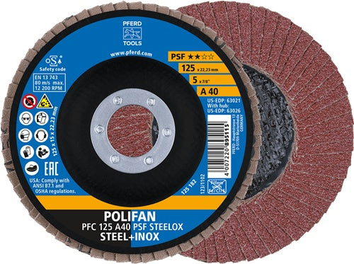 Fächerscheibe POLIFAN A PSF STEELOX Ø 125 mm Körnung 40 konisch Stahl/INOX Normalkorund PFERD - VPE: 10
