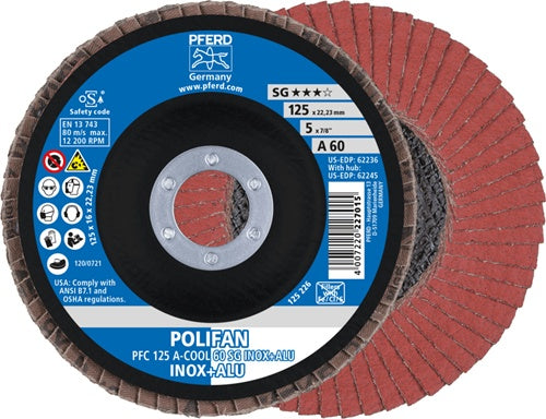 Fächerscheibe POLIFAN A-COOL SG INOX+ALU Ø 125 mm Körnung 60 konisch INOX/Aluminium Normalkorund PFERD - VPE: 10