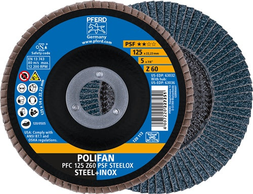 Fächerscheibe POLIFAN Z PSF STEELOX Ø 125 mm Körnung 60 konisch Stahl / INOX Zirkonkorund PFERD - VPE: 10
