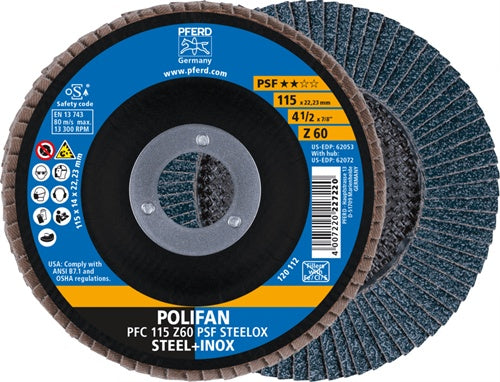 Fächerscheibe POLIFAN Z PSF STEELOX Ø 115 mm Körnung 60 konisch Stahl / INOX Zirkonkorund PFERD - VPE: 10