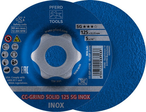 Schleifscheibe CC-grünD-SOLID SG INOX D125xSmm gekröpft INOX Bohrung 2223 mm PFERD - VPE: 10