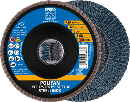 Fächerscheibe X-LOCK PSF Z STEELOX Ø 125 mm Körnung 60 konisch INOX Zirkonkorund Z PFERD - VPE: 10