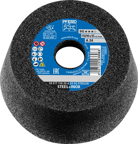 Schleiftopf ETT SG STEELOX 110/55 mm INOX und Stahl 24 Bohrung 2223 mm PFERD