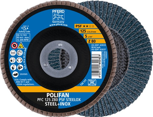 Fächerscheibe POLIFAN Z PSF STEELOX Ø 125 mm Körnung 80 konisch Stahl / INOX Zirkonkorund PFERD - VPE: 10