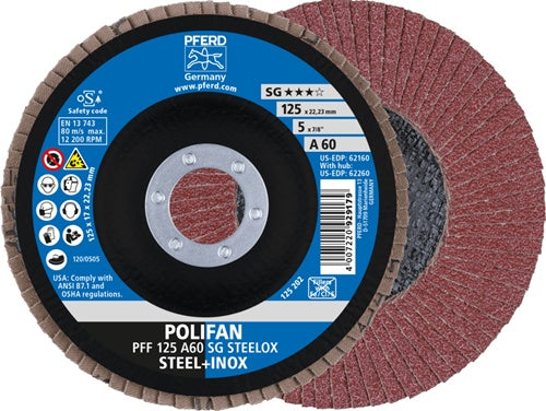 Fächerscheibe POLIFAN A SG STEELOX Ø 125 mm Körnung 60 flach INOX Normalkorund PFERD - VPE: 10