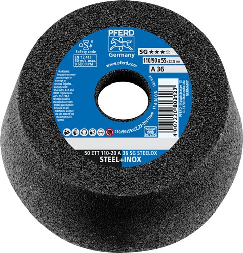 Schleiftopf ETT SG STEELOX 110/55 mm INOX und Stahl 36 Bohrung 2223 mm PFERD