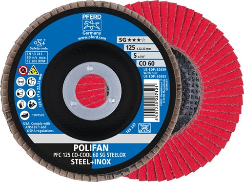 Fächerscheibe POLIFAN CO-COOL SG STEELOX Ø 125 mm Körnung 60 konisch INOX Keramikkorn CO PFERD - VPE: 10