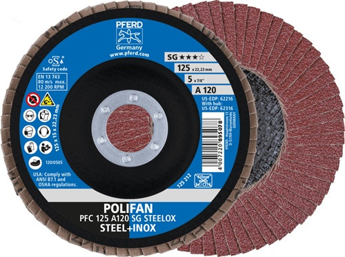 Fächerscheibe POLIFAN A SG STEELOX Ø 125 mm Körnung 120 konisch INOX Normalkorund PFERD - VPE: 10