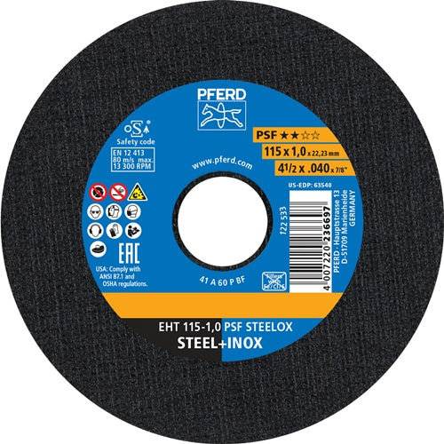 Trennscheibe PSF STEELOX D115x1mm gerade INOX Bohrung 2223 mm PFERD - VPE: 25