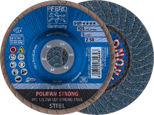 Fächerscheibe POLIFAN Z SGP STRONG STEEL Ø 125 mm Körnung 50 konisch INOX Zirkonkorund PFERD - VPE: 10