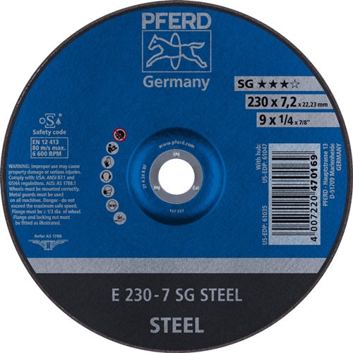 Schruppscheibe SG STEEL D230xS72mm gekröpft Stahl Bohrung 2223 mm PFERD - VPE: 10