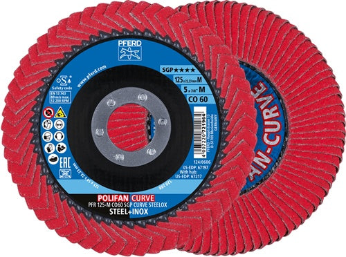 Fächerscheibe POLIFAN CO SGP CURVE STEELOX Ø 125 mm Körnung 60 CURVE INOX/Stahl M PFERD - VPE: 10