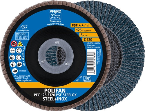 Fächerscheibe POLIFAN Z PSF STEELOX Ø 125 mm Körnung 120 konisch Stahl / INOX Zirkonkorund Z PFERD - VPE: 10