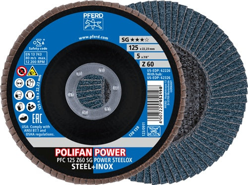 Fächerscheibe POLIFAN Z SG POWER STEELOX Ø 125 mm Körnung 60 INOX Zirkonkorund Ausführung konisch PFERD - VPE: 10