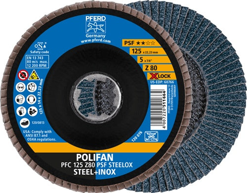 Fächerscheibe X-LOCK PSF Z STEELOX Ø 125 mm Körnung 80 konisch INOX Zirkonkorund Z PFERD - VPE: 10