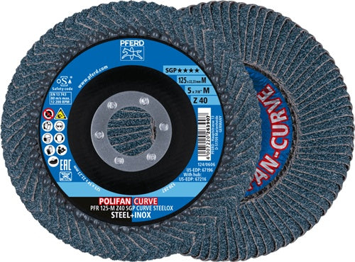 Fächerscheibe POLIFAN Z SGP CURVE STEELOX Ø 125 mm Körnung 40 INOX Zirkonkorund Ausführung M PFERD - VPE: 10