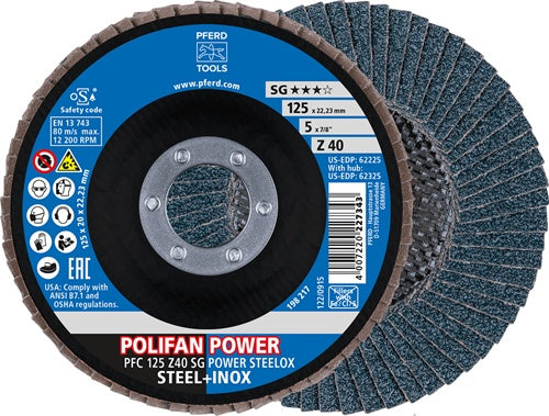 Fächerscheibe POLIFAN Z SG POWER STEELOX Ø 125 mm Körnung 40 INOX Zirkonkorund Ausführung konisch PFERD - VPE: 10