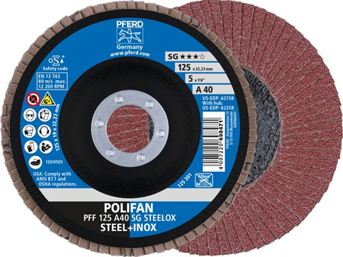 Fächerscheibe POLIFAN A SG STEELOX Ø 125 mm Körnung 40 flach INOX Normalkorund PFERD - VPE: 10