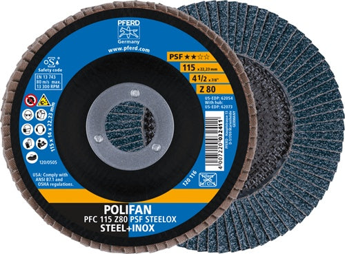 Fächerscheibe POLIFAN Z PSF STEELOX Ø 115 mm Körnung 80 konisch Stahl / INOX Zirkonkorund PFERD - VPE: 10