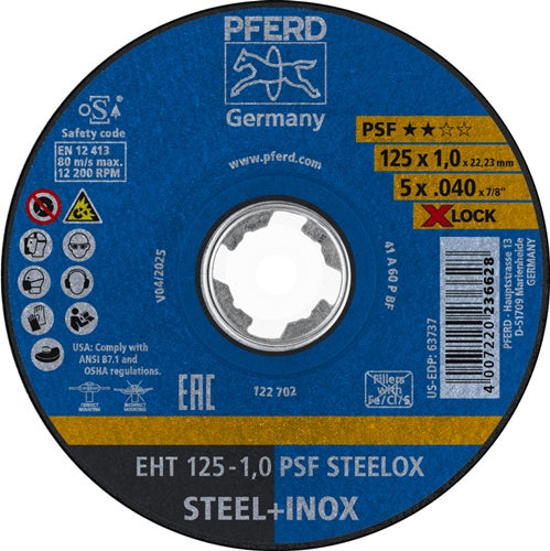 Trennscheibe X-LOCK PSF STEELOX D125x1mm gerade INOX Bohrung 2223 mm PFERD - VPE: 25