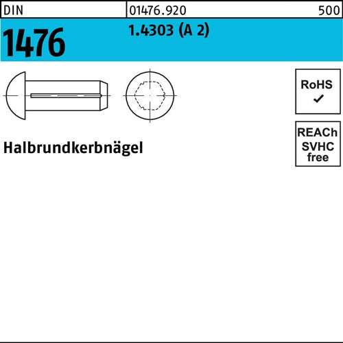Halbrundkerbnagel DIN 1476 3 x 4 14303 (A 2) DIN 1476 100 Stück