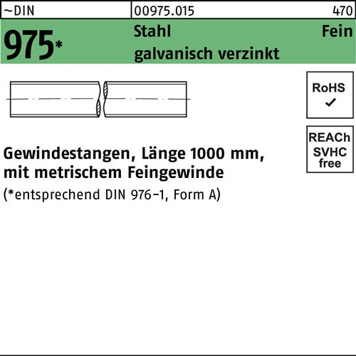 Gewindestange DIN 975 M 16 x 15 x 1000mm Stahl galvanisch verzinkt 1 Stück