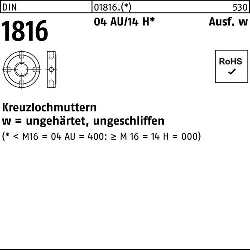 Kreuzlochmutter DIN 1816 M 18 x 15 Automatenstahl/14 H 10 Stück