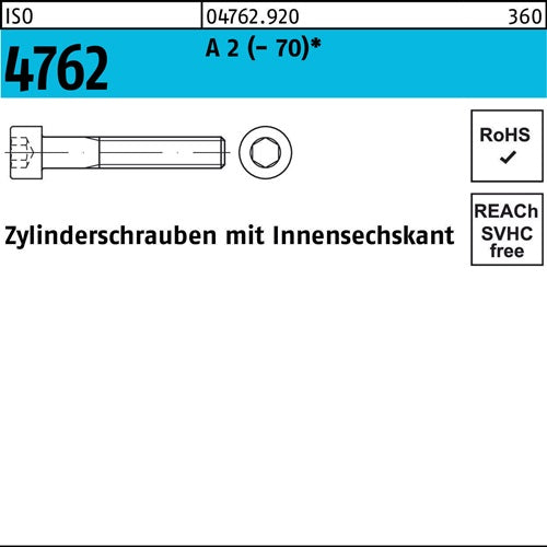 Zylinderschraube ISO 4762 Innen-6kt M12x 70 A 2 (- 70) 100 Stück - VPE: 100