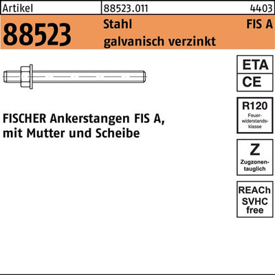 Ankerstange R 88523 FIS A M10x200 Stahl galvverz 10 Stück FISCHER - VPE: 10