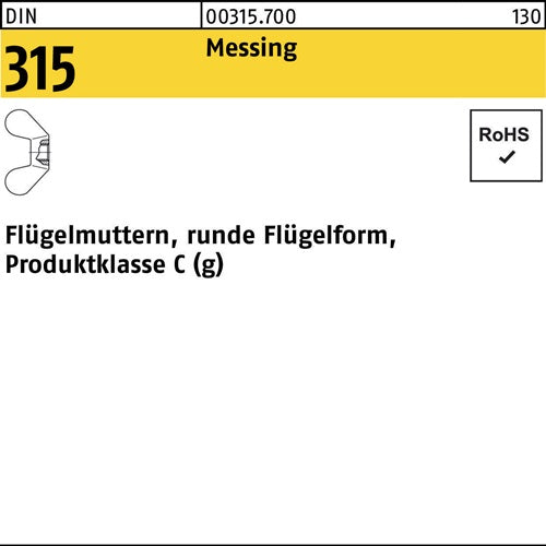 Flügelmutter DIN 315 runde Form M 6 Messing 100 Stück