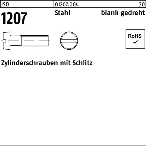 Zylinderschraube ISO 1207 mSchlitz M 12 x 10 Stahl blank gedreht 100 Stück