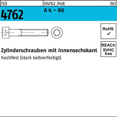 Zylinderschraube ISO 4762 Innen-6kt M6x 25 A 4 - 80 100 Stück - VPE: 100